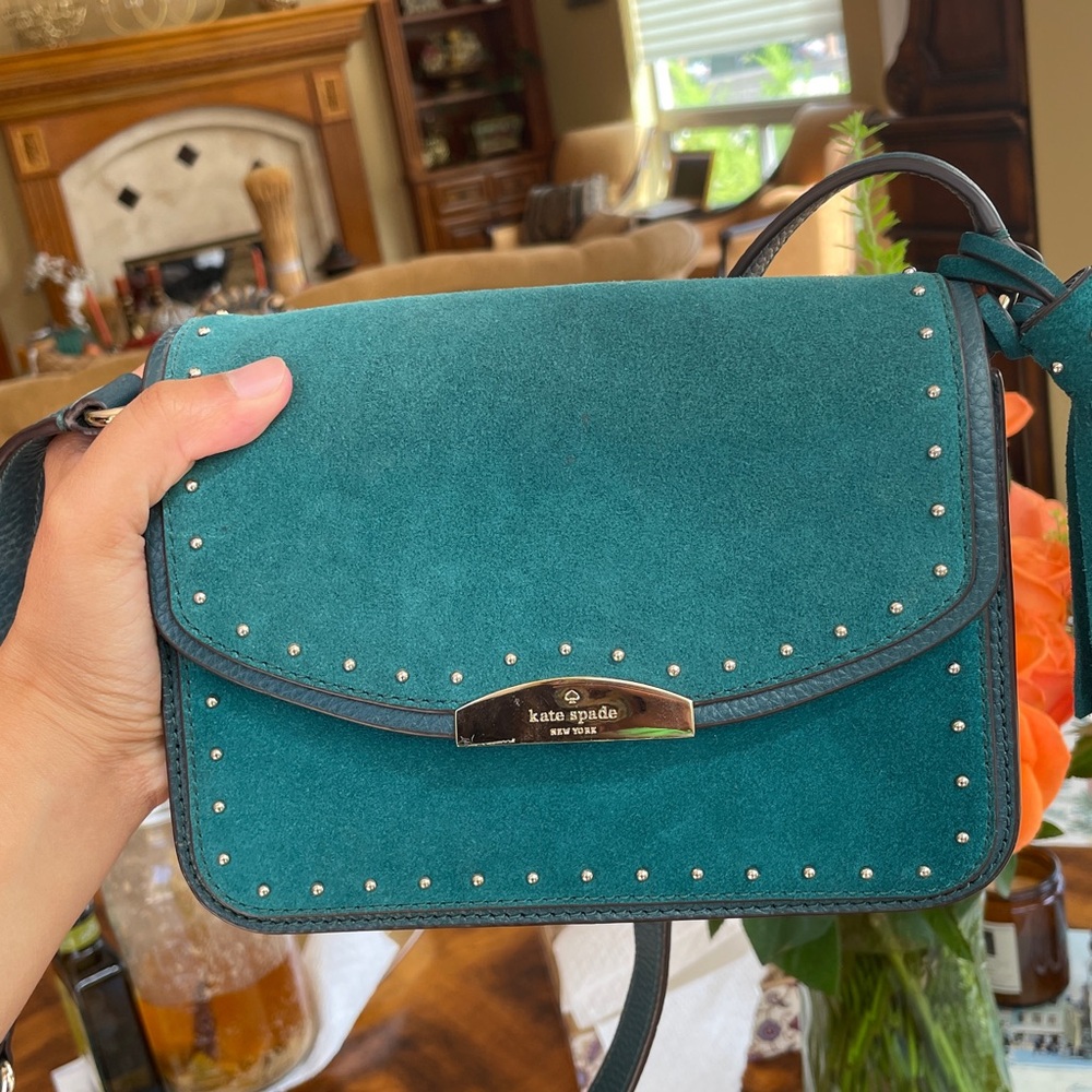 Kate Spade Teal Kenway Suede Crossbody with Tassel - Picture 3 of 11